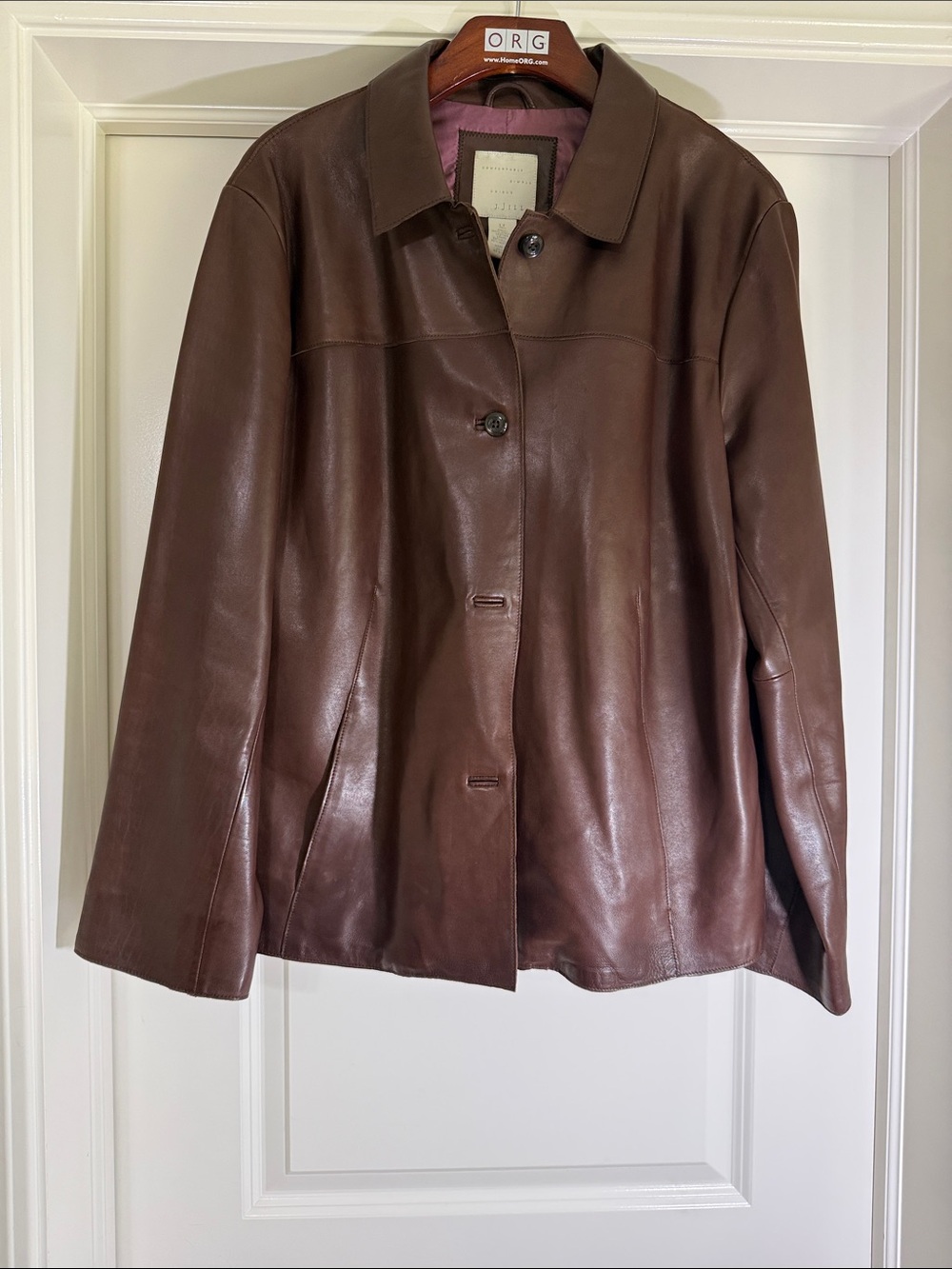 J. Jill Chocolate Brown Leather Button-Front Jacket